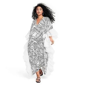 Fe Noel x Target sketch palm leaf print ruffle trim kaftan